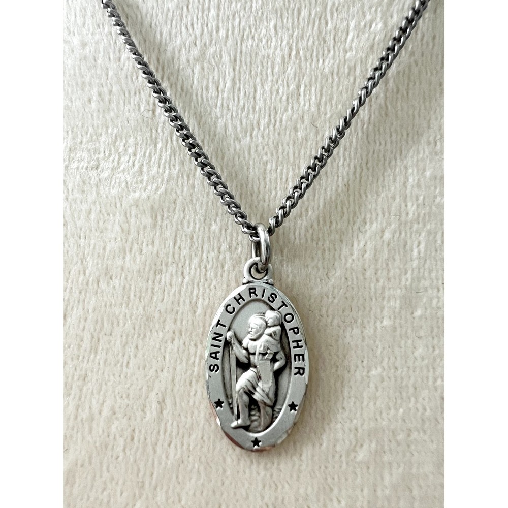 Saint Christopher Sterling Silver Star Pendant Chain Protection 10 in Necklace